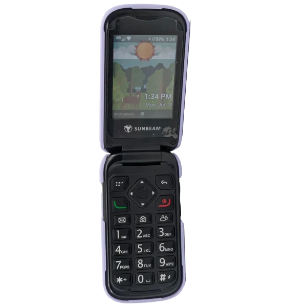 The open view of the protective hard shell cover with holster for F1 Horizon flip phones.