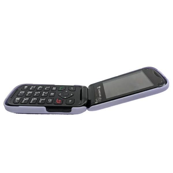 The open right side view of the protective hard shell cover with holster for F1 Horizon flip phones.