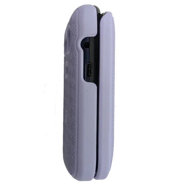 The right side view of the protective hard shell cover with holster for F1 Horizon flip phones.