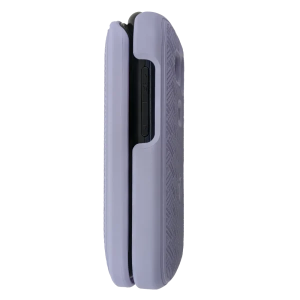 The left side view of the protective hard shell cover with holster for F1 Horizon flip phones.