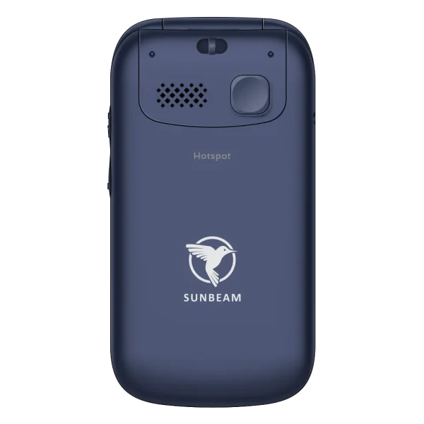 The back side view of the Sunbeam Wireless F1 Horizon flip phone hotspot.