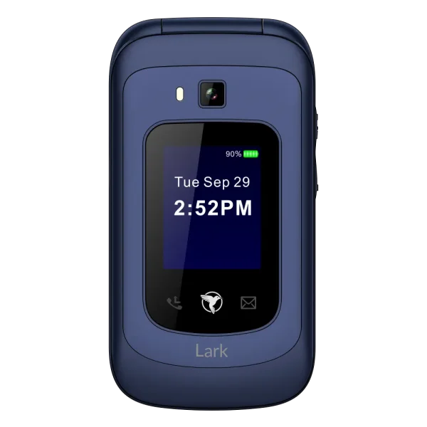 The front of the Sunbeam Wireless F1 Horizon Lark flip phone without media. The F1 Horizon Lark is a kosher phone.
