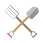 Pitchfork and shovel icon highlighting how Sunbeam safe and simple dumbphones give the user practical tools.