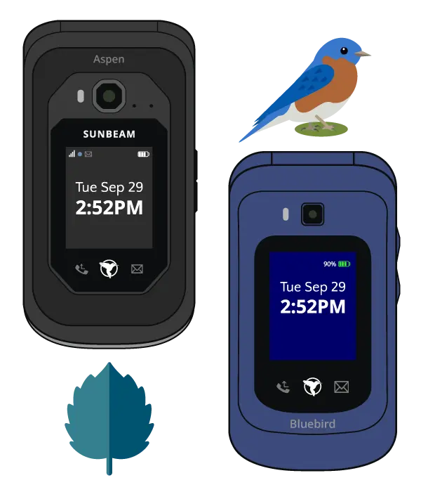 A vector image of the F1 Pro and F1 Horizon kosher phones side by side.