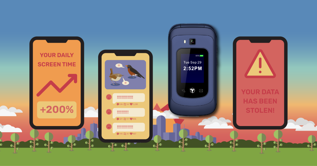 Illustration highlighting dangers of smartphones and why so many people are switching from smartphones to dumbphones.