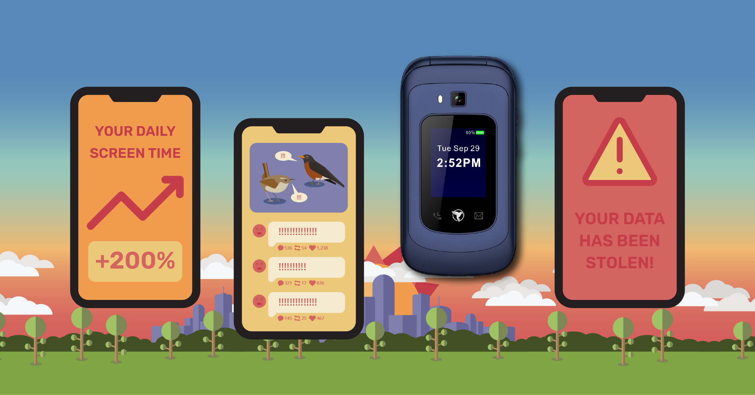 Illustration highlighting dangers of smartphones and why so many people are switching from smartphones to dumbphones.