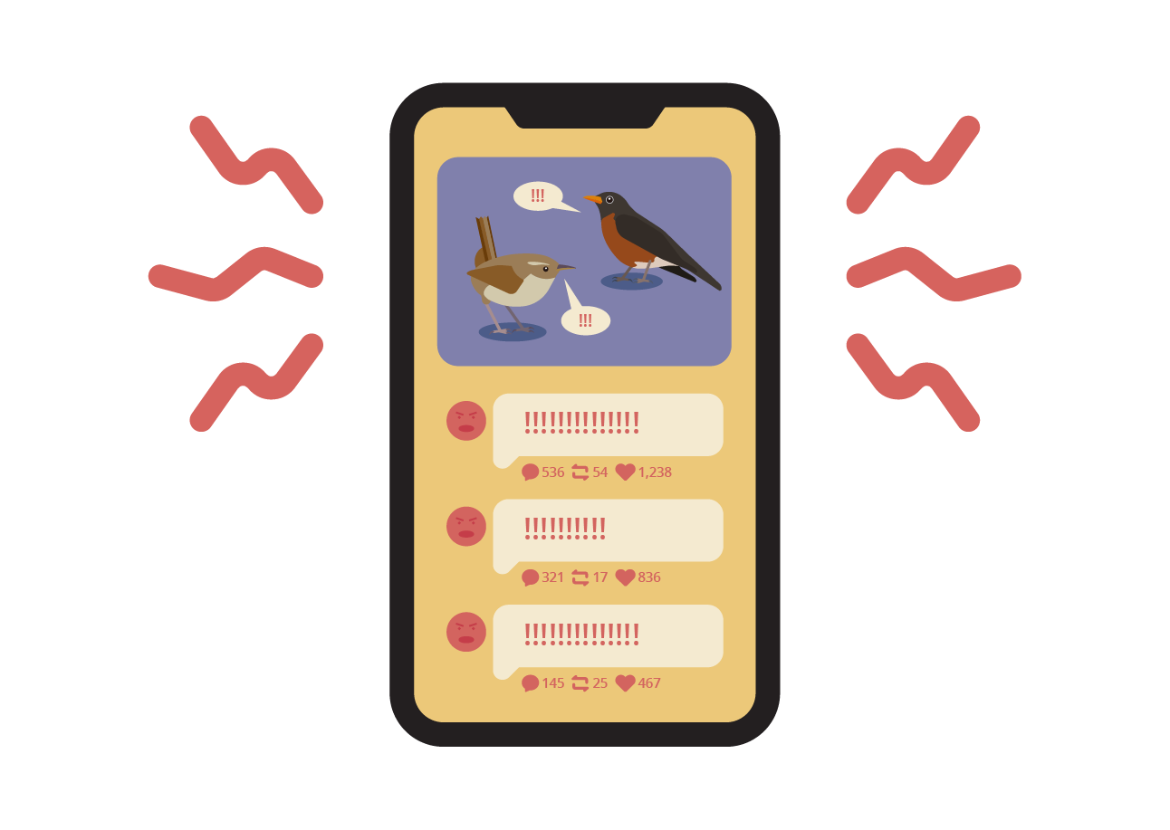 Simple illustration of a smartphone picturing a social media argument. 