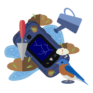 An illustration of a broken flip phone representing Sunbeam's warranty information.